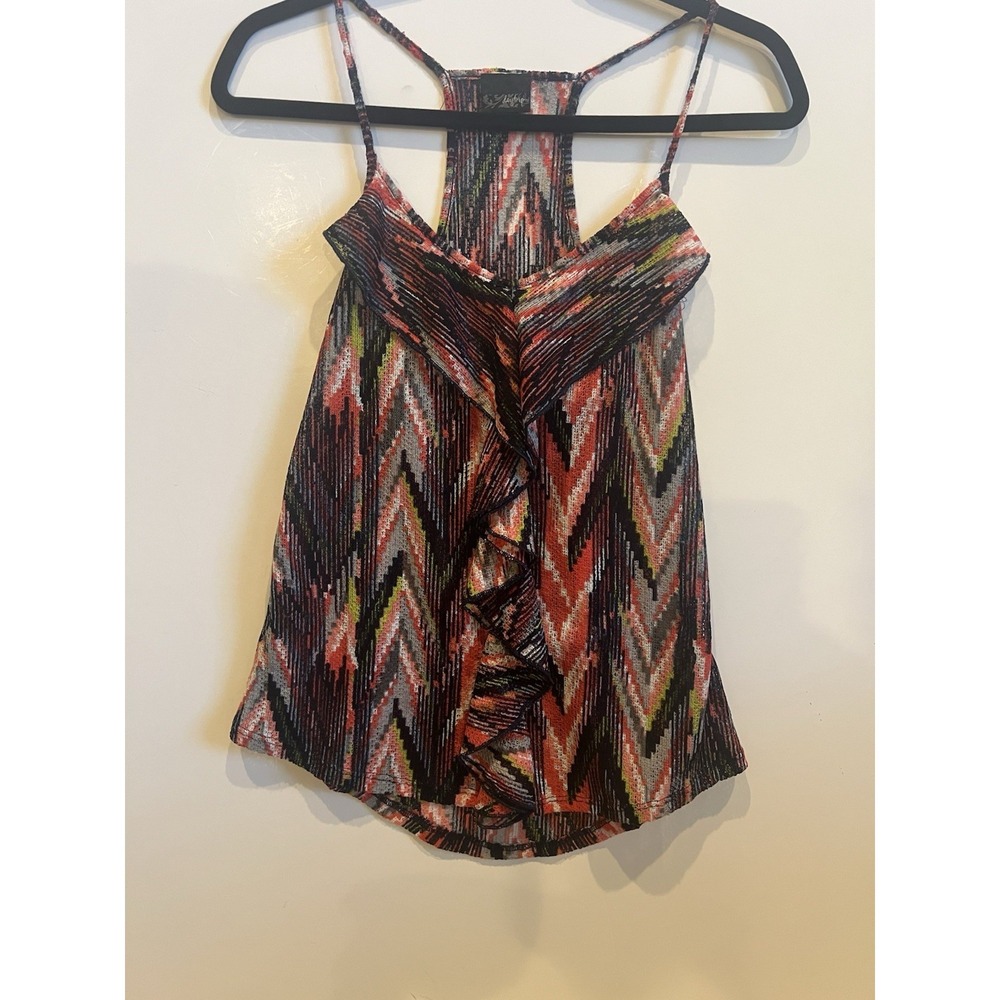 Lavish Trio Women's Abstract Chevron Ruffle Front Racerback Tank Top Size M